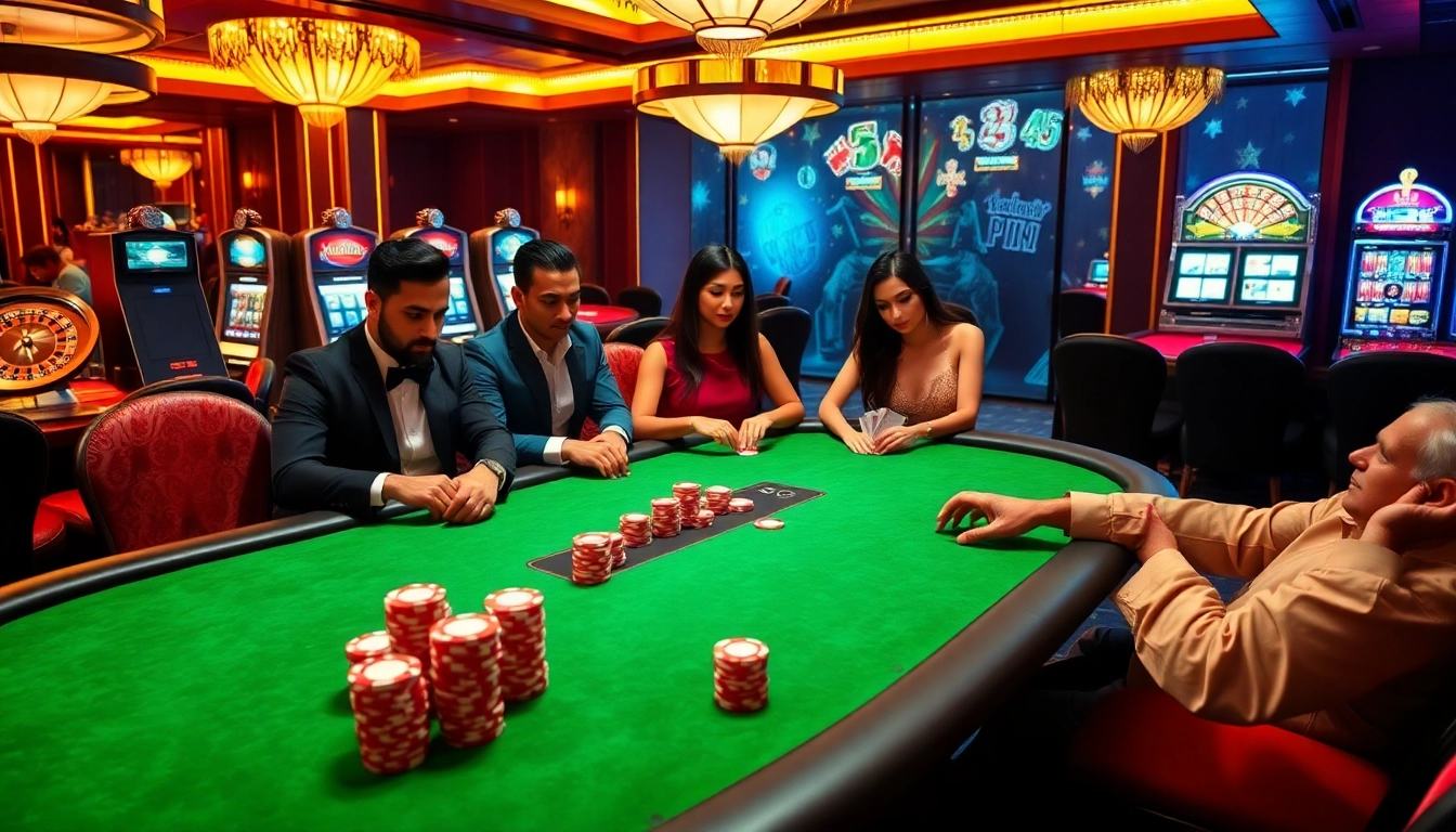 Experience the allure of high-stakes poker at dom88.us.com with players at a luxurious table.