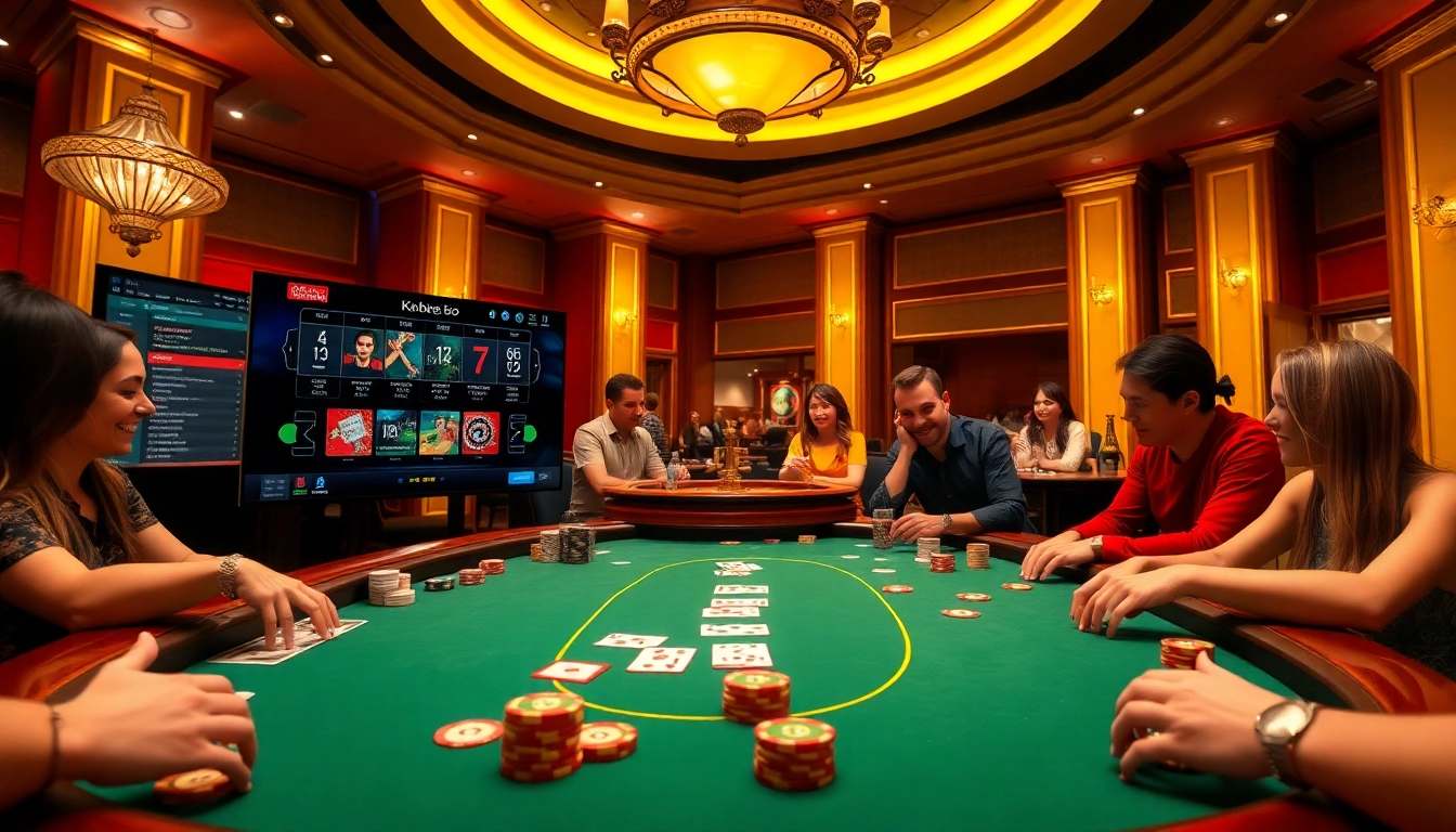 Experience thrilling gameplay at kp88.bio with a vibrant casino table scene filled with excitement.