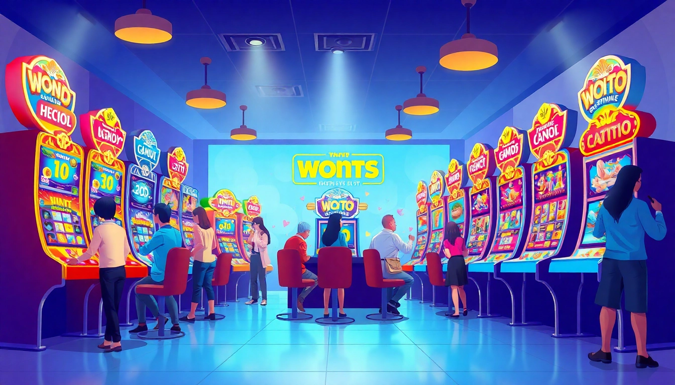 Exciting gaming scene featuring wonplay915 online slots with vibrant colors and diverse players engaged.