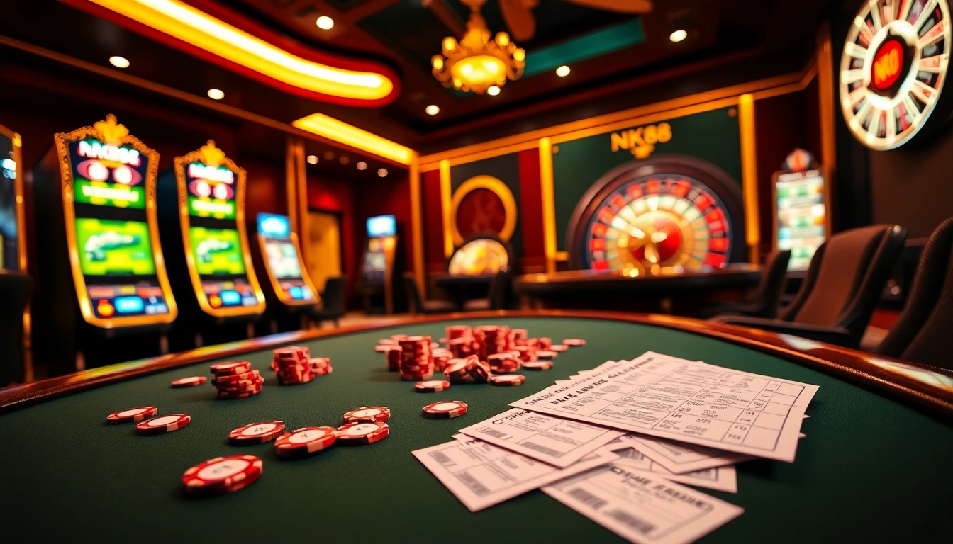 NK88 offers an exciting casino experience with vibrant slots, poker tables, and roulette in a luxurious setting.