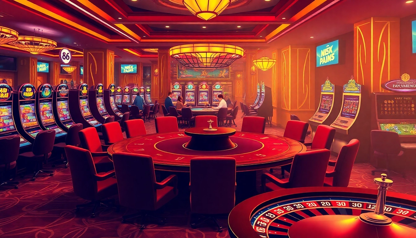 Engaged players enjoying 68 Game Bài in a luxurious casino setting with vibrant gaming elements.
