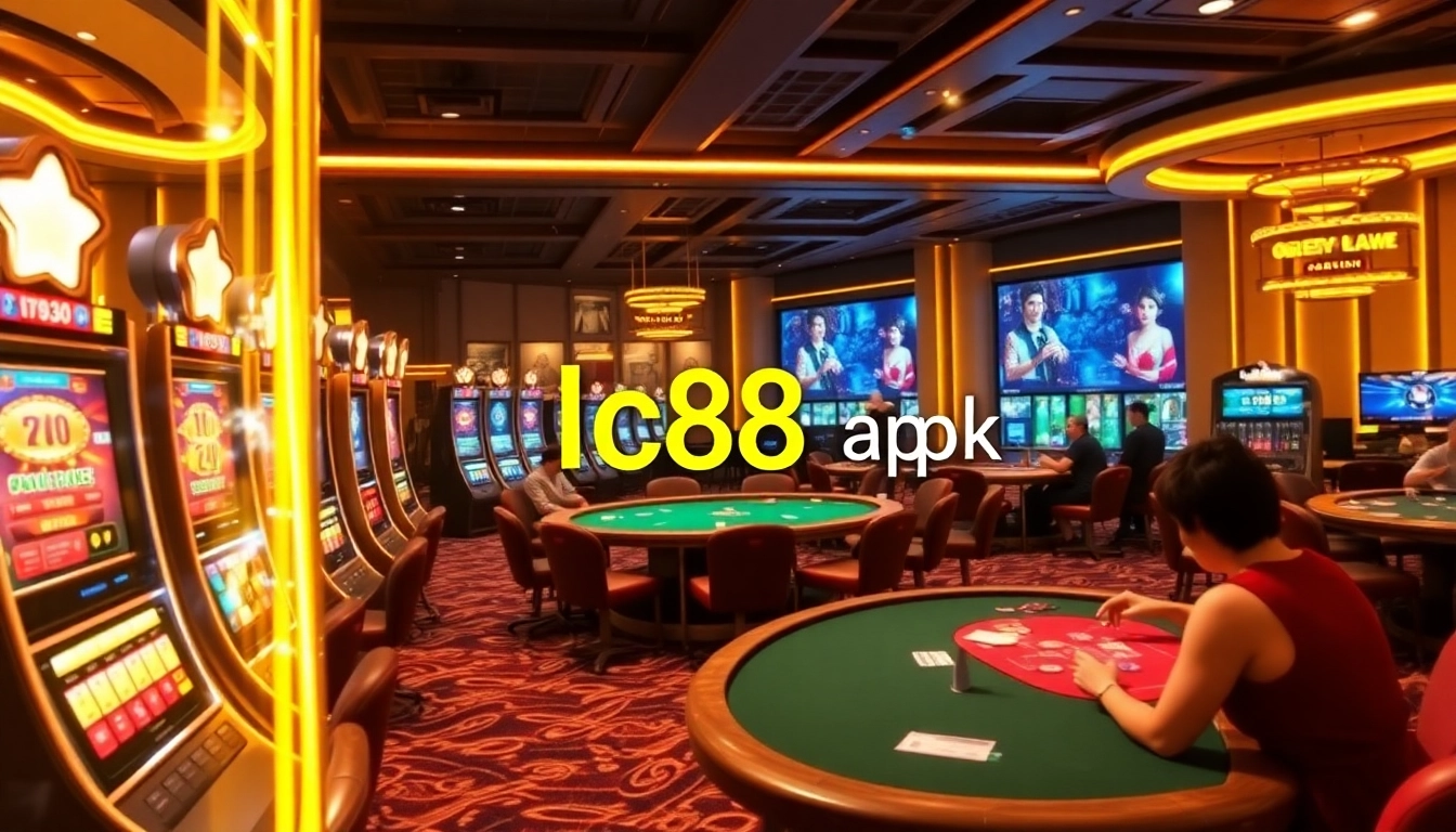 Experience thrilling online gambling with LC88 APK on vibrant casino tables and slot machines.
