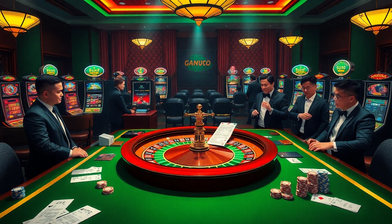 Tỷ lệ bóng đá kèo nhà cái showcased in a luxurious casino environment with betting slips and roulette wheel.