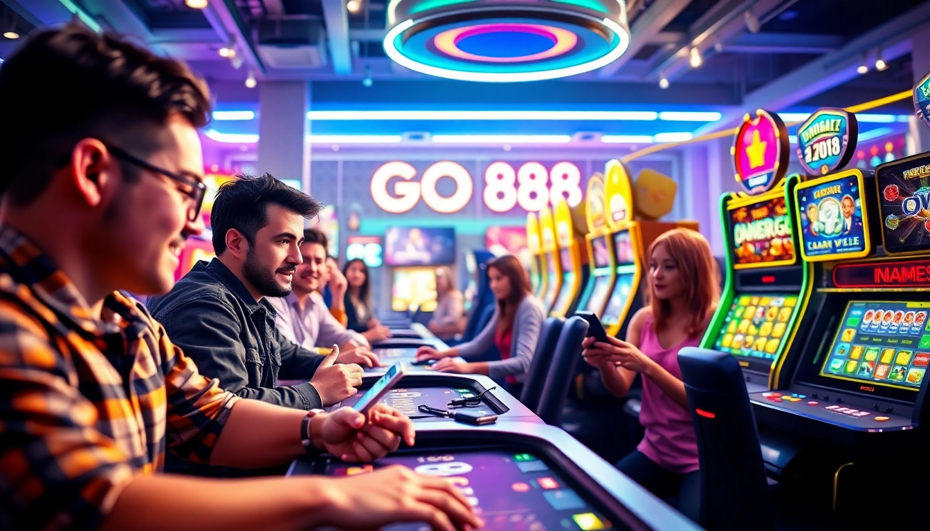 Engaged players enjoy various games at dittytalk.com, showcasing the excitement of online gaming in a vibrant setting.